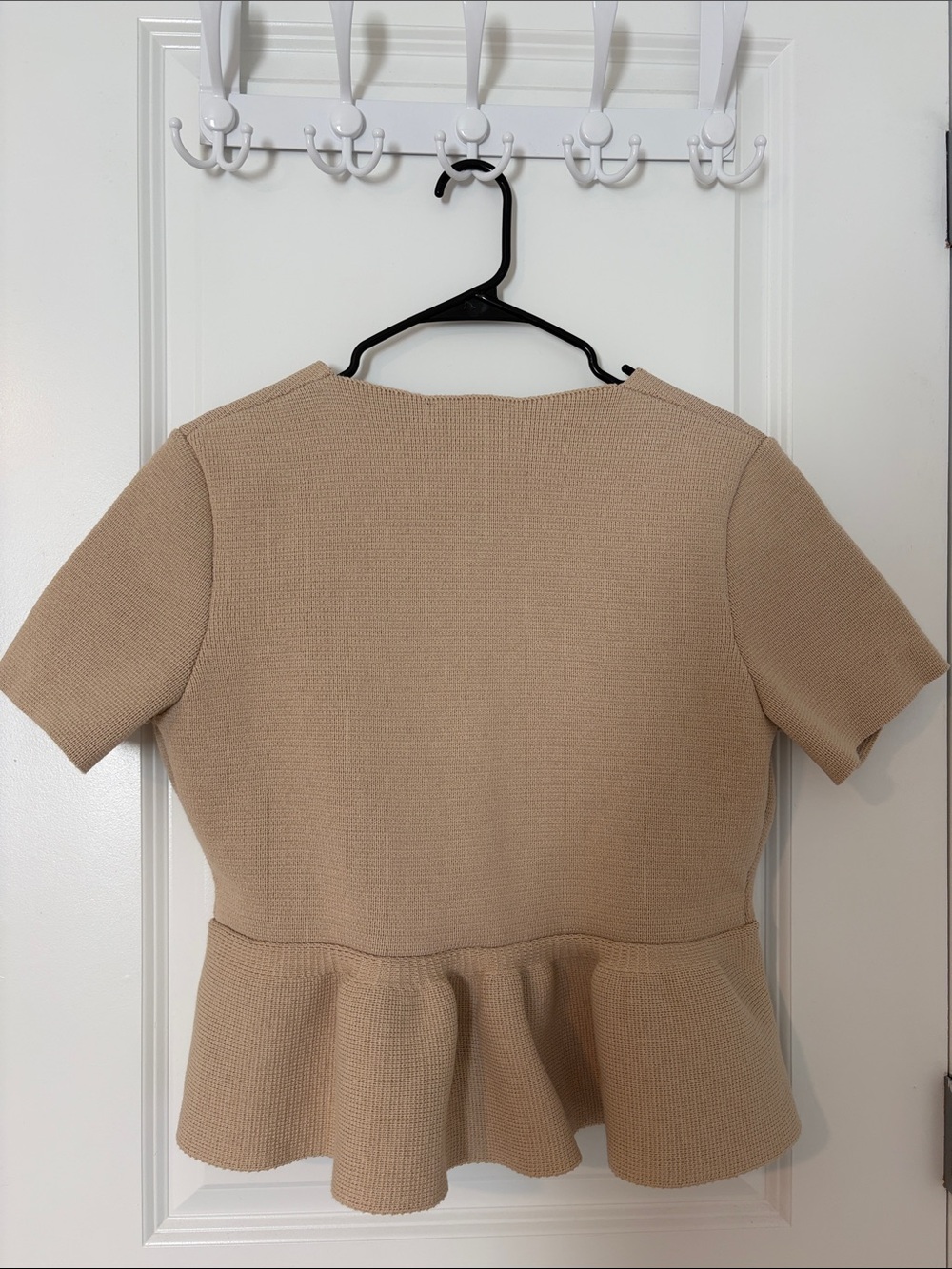 Zara Beige Button-Down Peplum Short-Sleeve Top - Picture 2 of 7